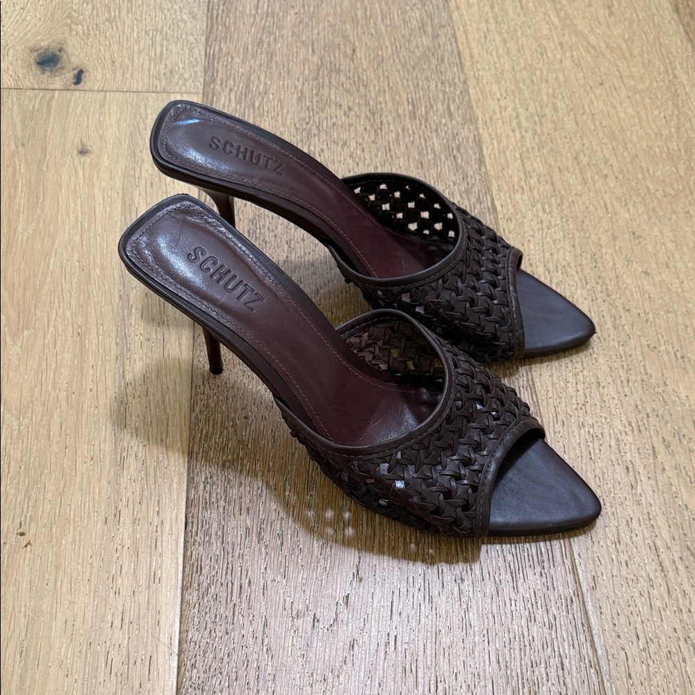 SCHUTZ Dark Brown Woven Heels - Picture 16 of 16